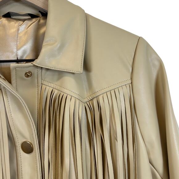 G by Giuliana Black Label Faux Leather Graphic Fringe Jacket Size XS - Picture 7 of 11